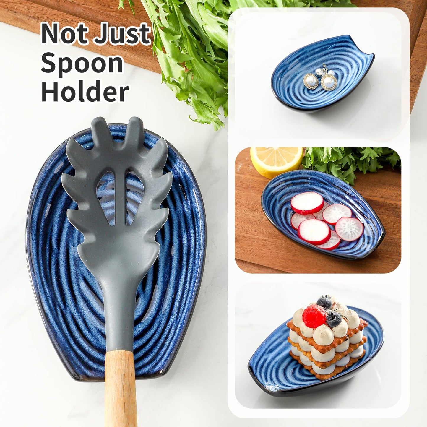 Hasense Ceramic Spoon Rest for Kitchen Counter, 5.7 Inch Blue Porcelain Spoon Holder Farmhouse Cooking and Coffee Spoon Rest for Stove Top, 1 PC