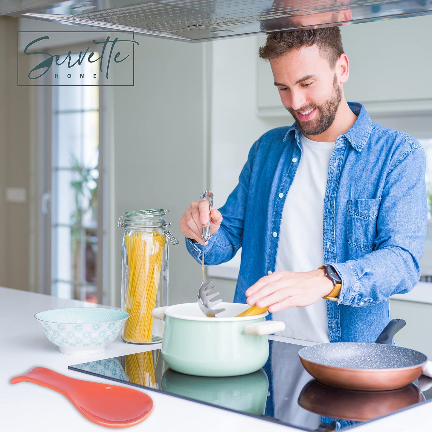 Orange Solid Ceramic Spoon Rest for Kitchen
