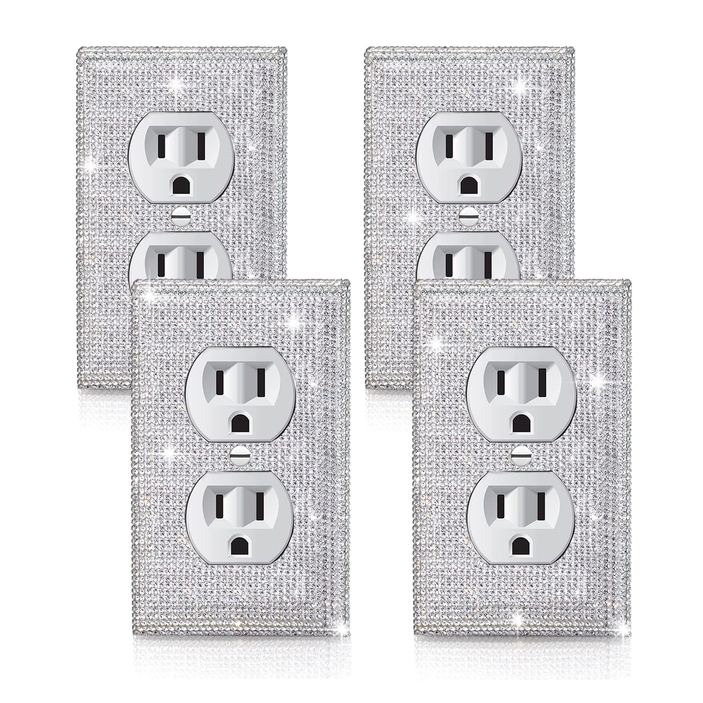 4 Pcs Outlet Covers Shiny Silver Rhinestones Wall Plate 1 Gang Toggle Light Switch Cover Decorative Durable Switch Covers