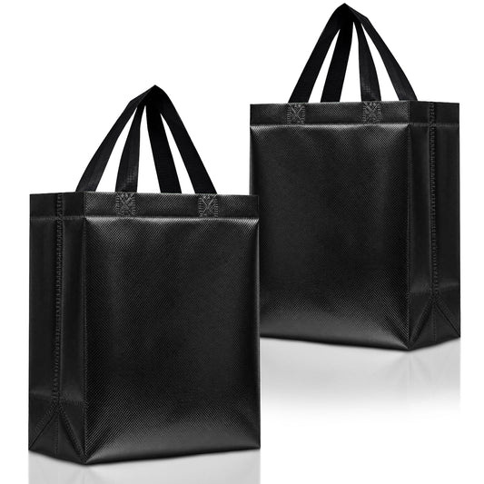 Nush Nush Black Gift Bags Medium Size – Set of 12 Shiny Black Reusable Gift Bag With Handles - Ideal as Halloween Goodie Bags, for Christmas, Birthday Party Favors – 8Wx4Dx10H Size
