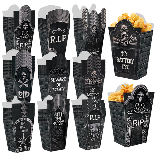 HFYZZ 90 Pcs Mini Tombstone Popcorn Boxes Halloween Party Supplies Trick or Treat Snack Boxes Spooky Treat Bags Popcorn Container for Candy Popcorn Biscuits Halloween Trick or Treat Party Favors