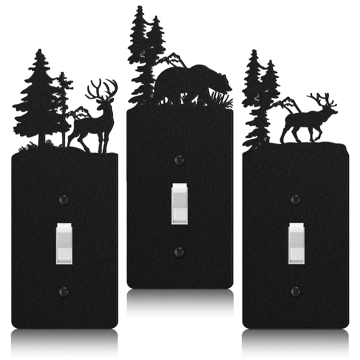 Flutesan 3 Pieces Metal Bear Light Switch Cover Plate Rustic Toggle Moose Light Switch Cover Cute Nature Animal Mountain Outlet Plate Decorative for Bedroom Home Office (Exquisite)