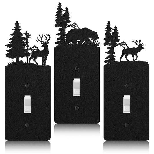 Flutesan 3 Pieces Metal Bear Light Switch Cover Plate Rustic Toggle Moose Light Switch Cover Cute Nature Animal Mountain Outlet Plate Decorative for Bedroom Home Office (Exquisite)