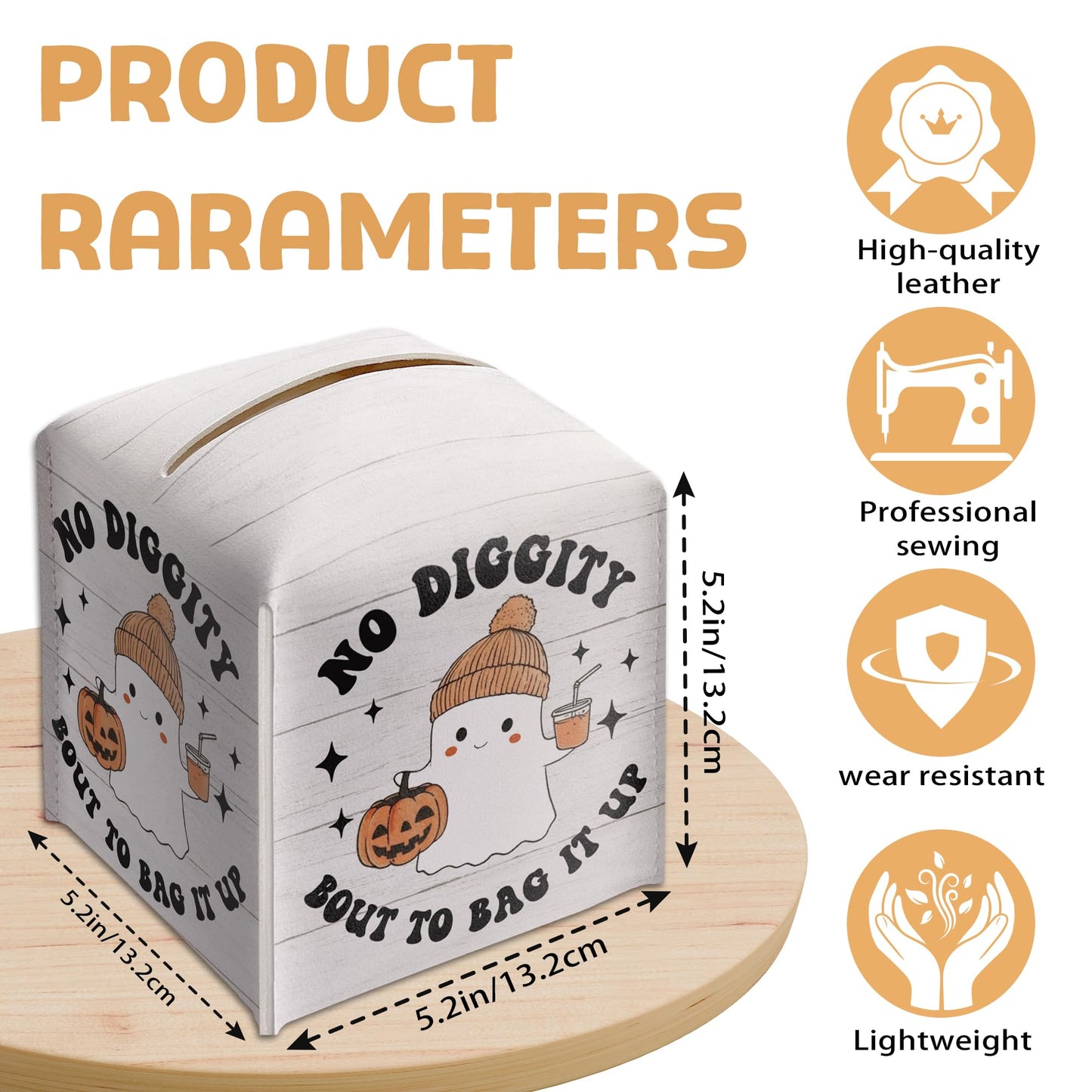 Halloween Tissue Box Holder, No Diggity Bout to Bag It Up Cute Ghost Leather Tissue Box Cover Square, Facial Paper Organizer Dispenser Toilet Paper Holder for Bathroom Kitchen Office Home Decor-A06