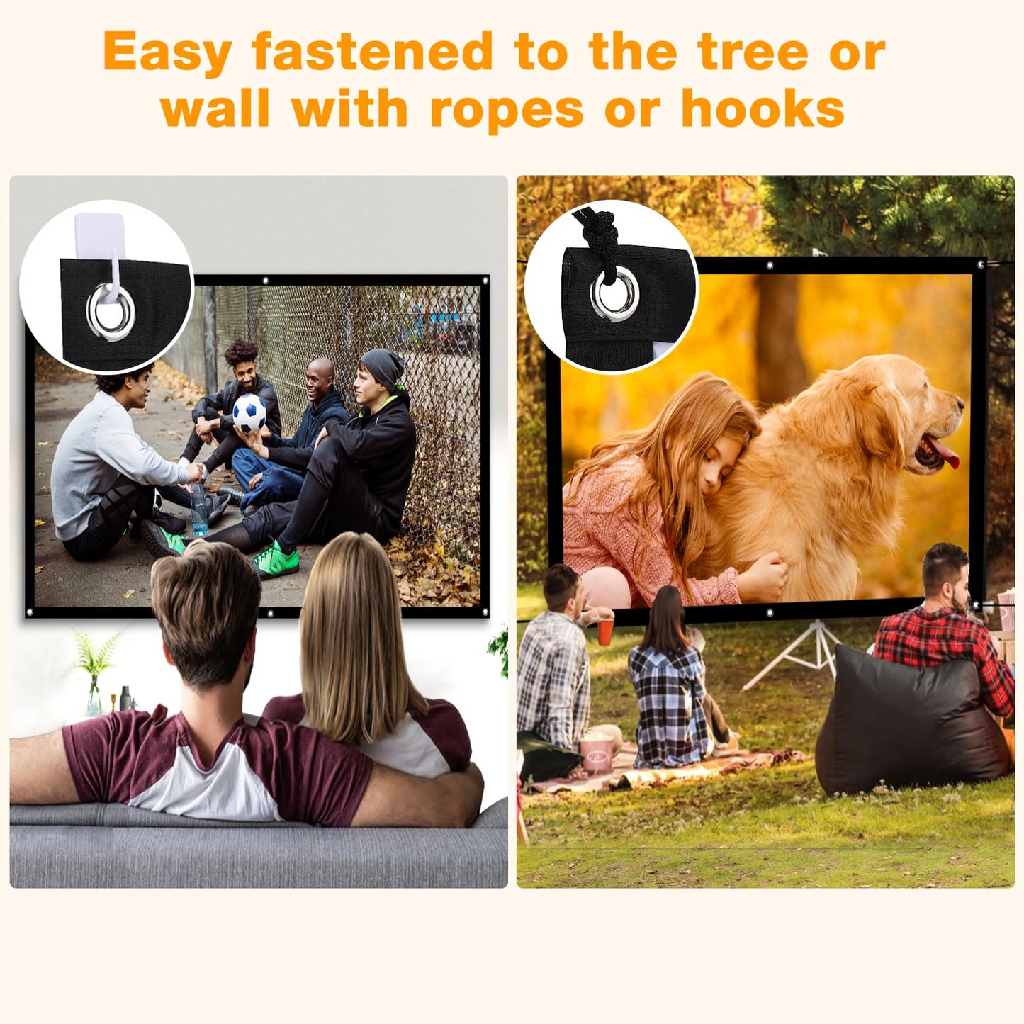Taotique Projector Screen 72 inch, Movie Projector Screen 16:9 HD Foldable and Portable Anti-Crease Indoor Outdoor Projection Double Sided Video Projector Screen for Home, Party, Office, Classroom
