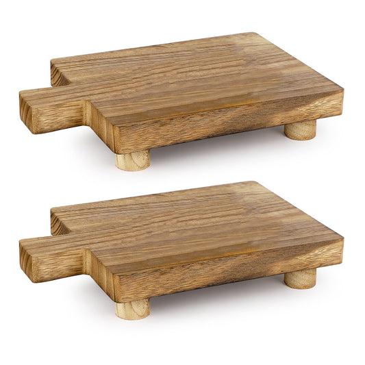 2 Pcs Handmade Wooden Tray,Practical Bathroom and Kitchen Decoration for Soap,Bath Bottles,Candles,Toilet Paper,Plant Holder(10.8 x 6.9 Inch)(Wood Color)