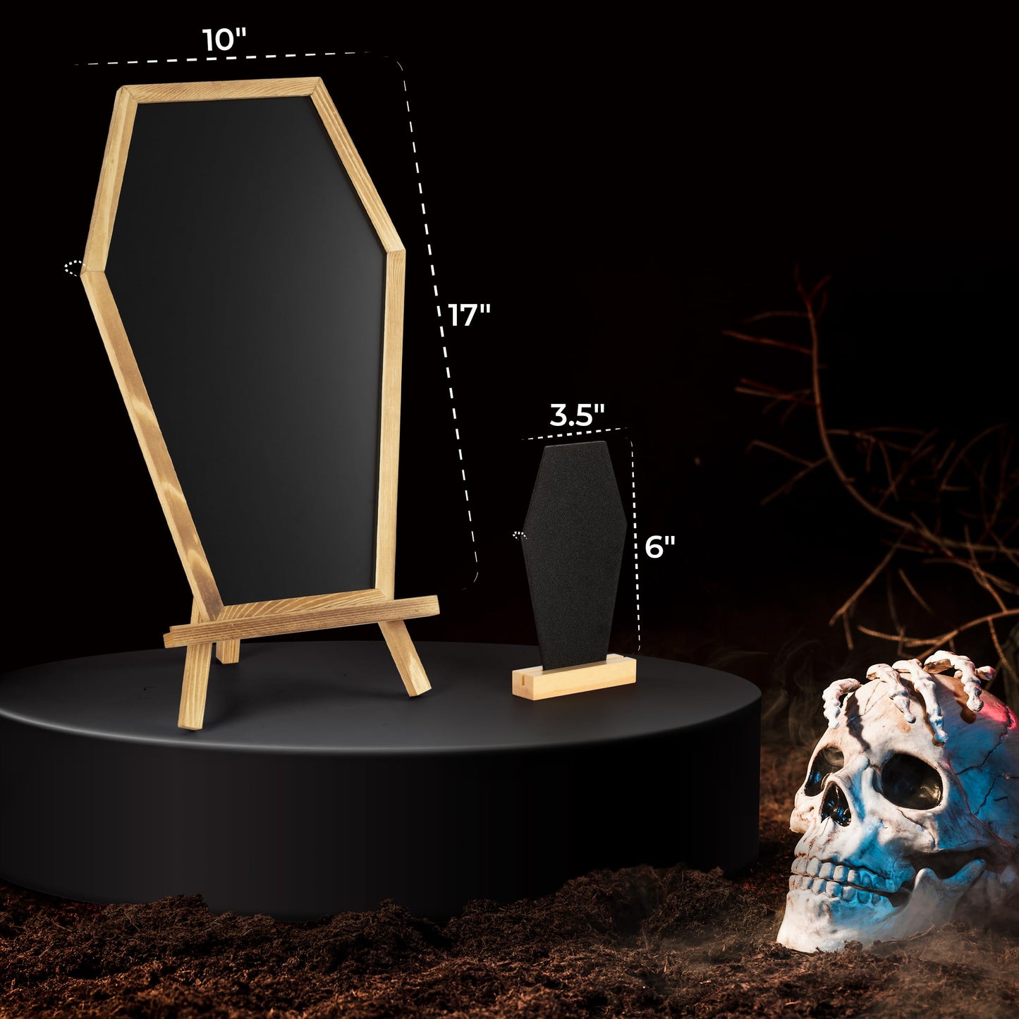 Coffin Chalk Board with Double Sided White Board & Mini Coffin Blackboard - Gothic Wedding Decor - Spooky 17x10.5 inches - Eraseable Coffin Letter Board for Halloween Decor - Gothic Curiosities