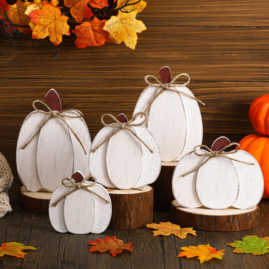 Yousoontic Neutral Wooden House Decor Rustic Farmhouse Spring Tiered Tray Decor Spring Mantel Decoration for Home Desk Shelf Table Centerpiece Decoration(5 Pcs,Pumpkin)