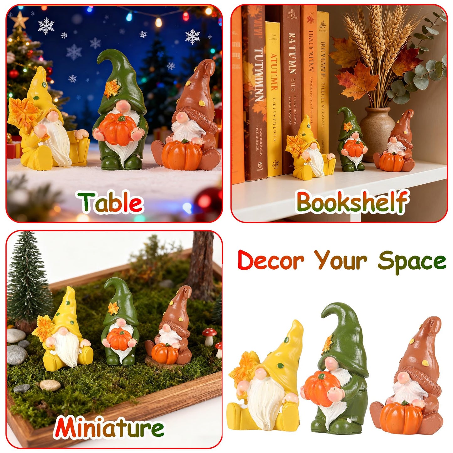MAYIPLAY 3 Pcs Fairy Garden Gnomes Figurines Home Decor Desk Figurines Gnome Gifts for Women