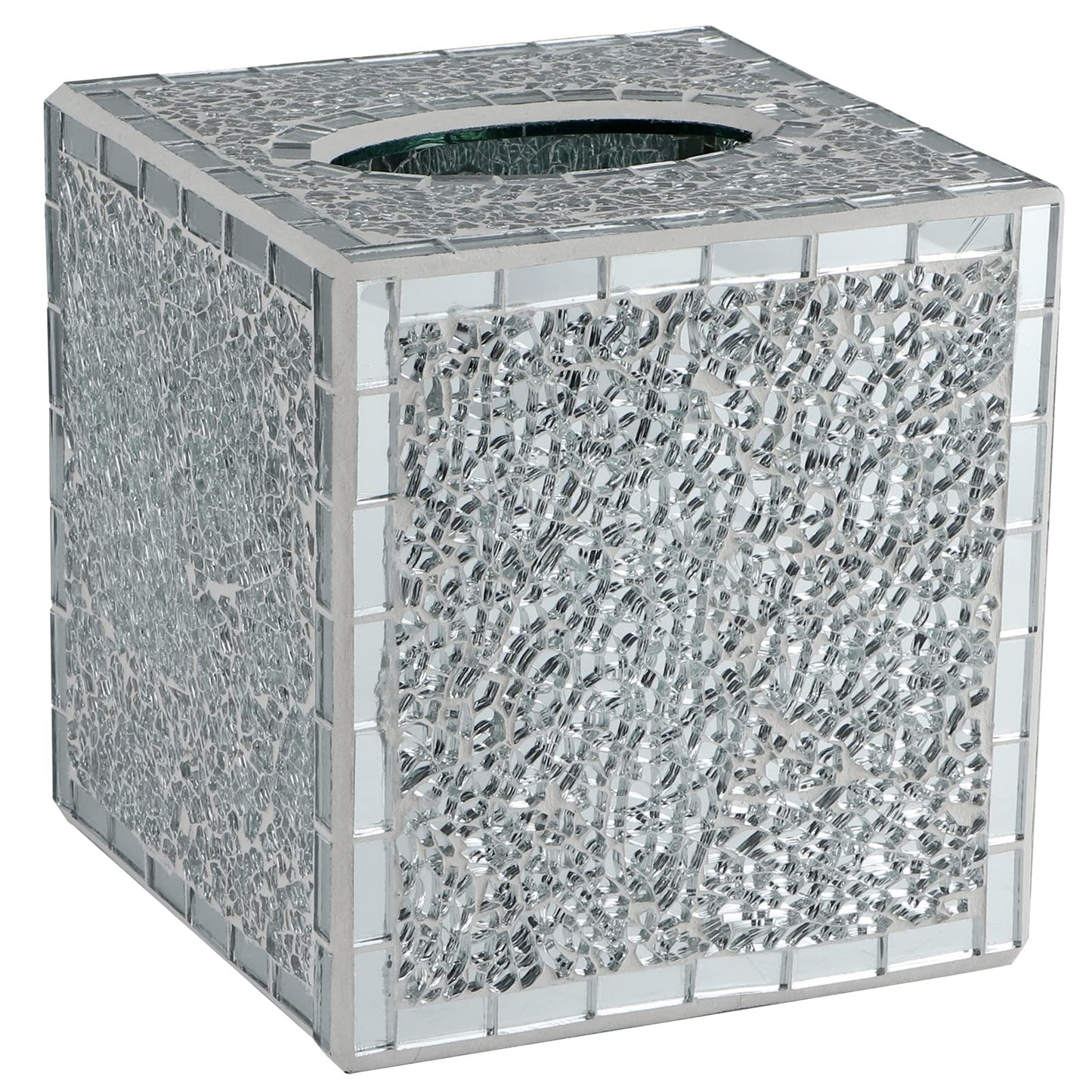 MDLUU Mosaic Glass Tissue Box Holder, Decorative Tissue Box Cover, Square Tissue Dispenser for Bathroom, Bedroom, Living Room (Silver)