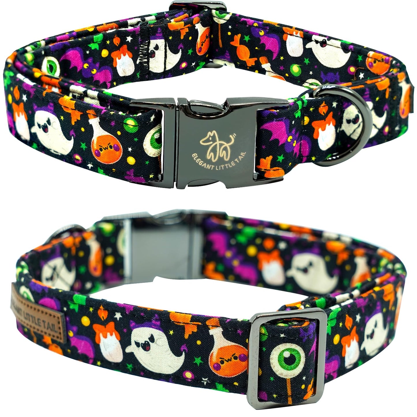 Elegant little tail Fall Dog Collar, Halloween Dog Collar Ghosts Pet Collars with Bowtie Metal Buckle Cotton Puppy Girls Boys Adjustable Pet Collars for Large Dogs