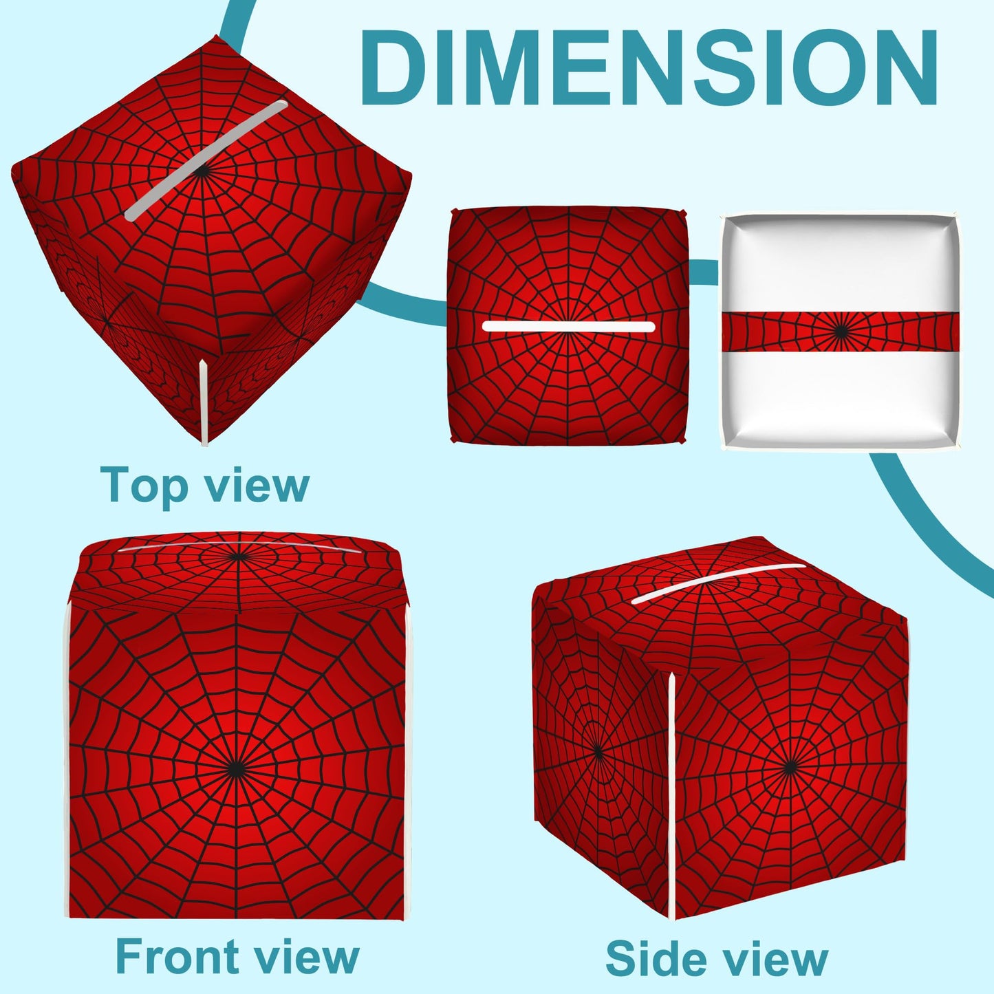 Spider Web Tissue Box Holder,Square Leather Tissue Box Cover with Bottom Belt,Waterproof Modern Napkin Holder Organizer for Car Bathroom Nightstand Vanity Office Tabletop,5.2" x 5.2" x 5.2"
