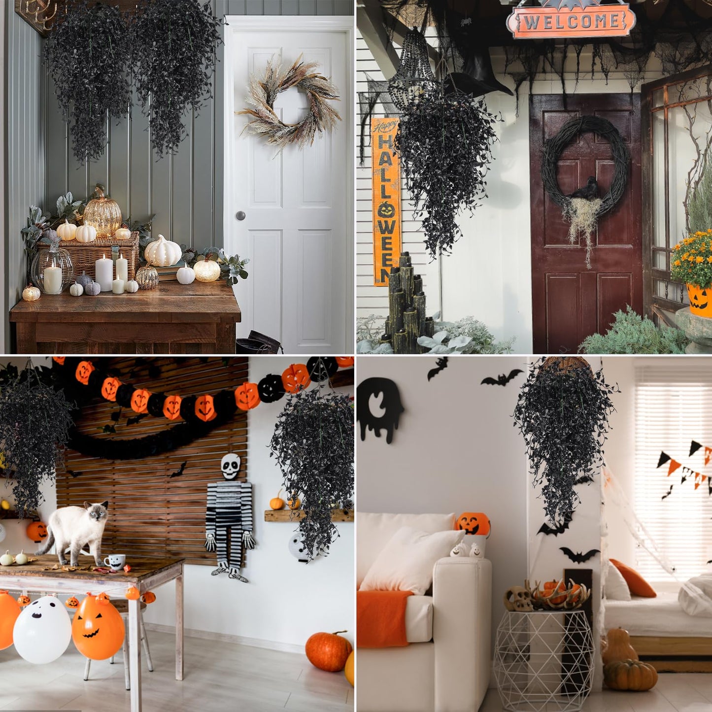 RECUTMS Black Artificial Hanging Plants 4PCS 33in Fake Wall Plant Faux Eucalyptus Leaves Ivy Swag UV Resistant Hang Plastic Greenery Indoor Outdoor Wedding Halloween Porch Garden Home Patio Decor