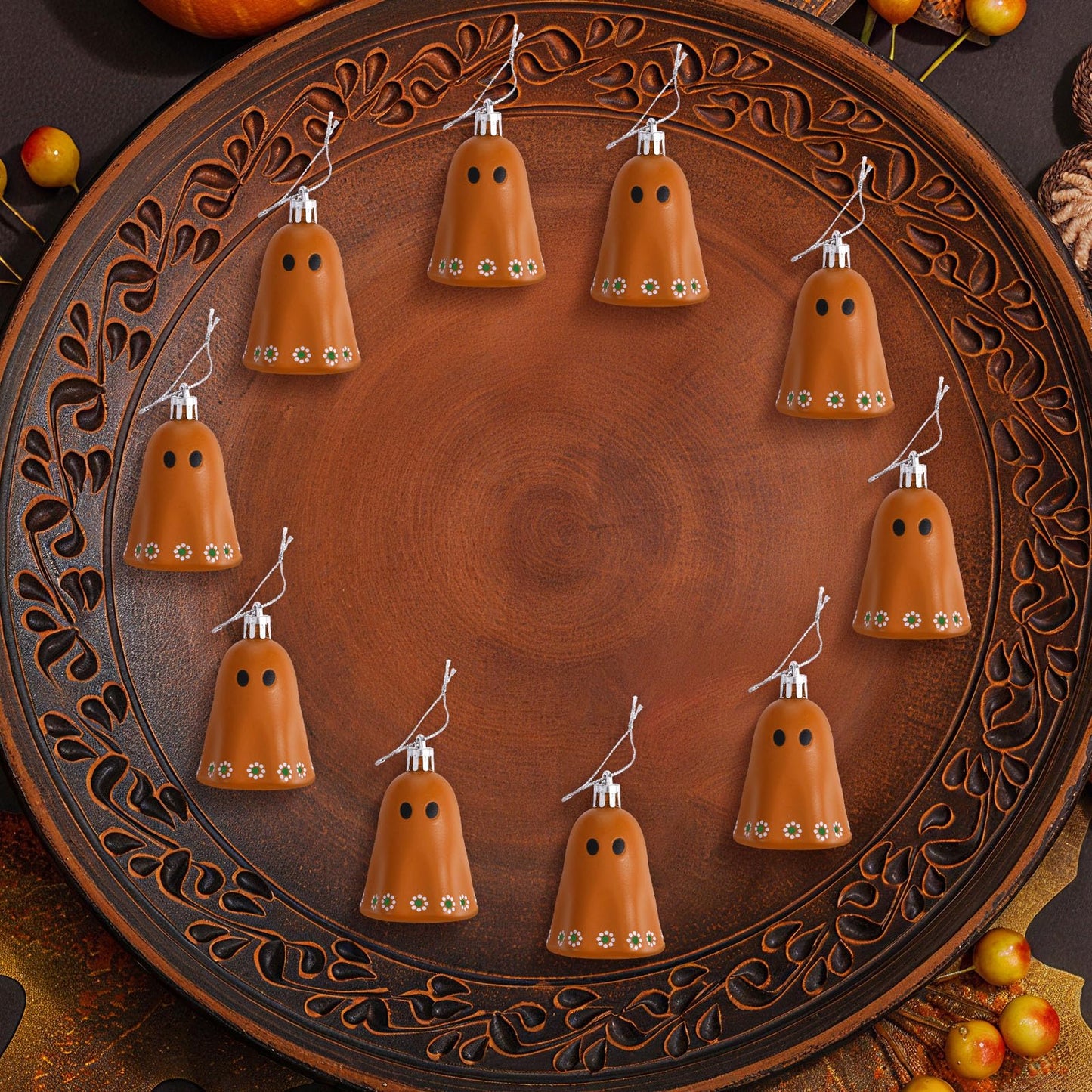 Simgoing 24 Pcs Day of The Dead Mexican Hanging Ghost Ornaments for Tree Dia De Los Muertos Halloween Small Ghost Tree Decorations Terracotta Flower Rustic Home Office Party Christmas Wreath Decor