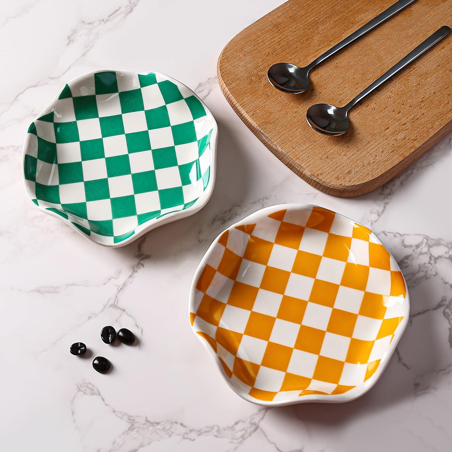 Koythin Ceramic Spoon Rest for Stove Top, Kitchen Counter, Heat-Resistant Utensil Holder, Cute Decorative Checkerboard Spoon Rest Dish for Cooking, Coffee Bar, and Countertop Decor (Orange)