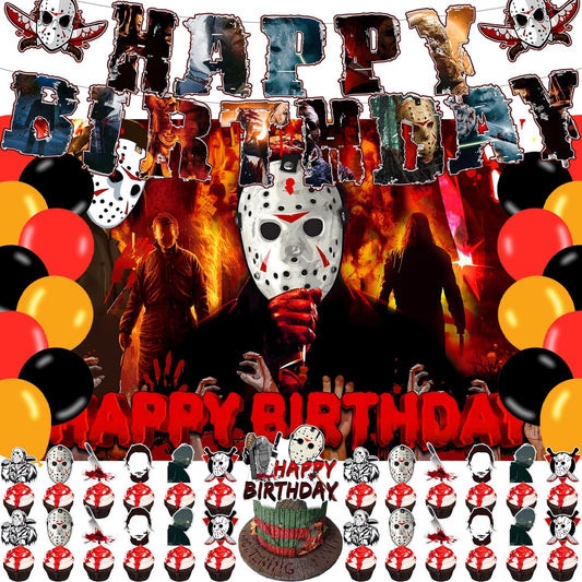 Have a Killer Birthday Decorations,Friday Horror 13th Birthday Decorations,Scary Movie Party Supplies Include Balloons,Banner, Backdrop Cake Topper for Halloween Party (Horror Movie)