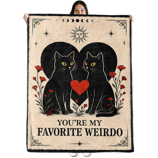 Oertud Black Cat Halloween Theme Flannel Blanket for Women, Men, Gothic I Love You Throw Blankets for Boyfriend, Girlfriend, Wife, Couple, Travel Camping Sofa Living Room Decor 50x60 in