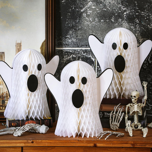 Bencailor 3 Pcs Ghost Table Decorations Christmas Honeycomb Decorations Ghost Table Centerpiece Halloween Christmas Party Decoration Topper for Party Home Room Desk Decor(White)