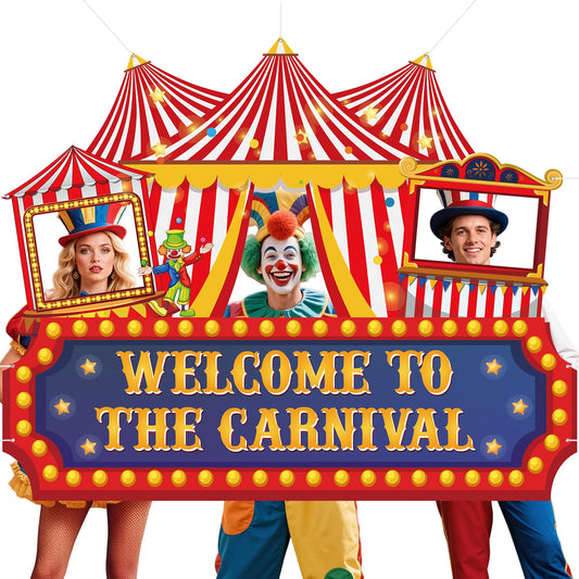 71 x 60 Inch Carnival Circus Theme Party Decorations Welcome To The Carnival Photo Banner Backdrop Background Circus Tent Ticket Photo Booth Selfie Frame for Halloween Decor Birthday Party Supplies