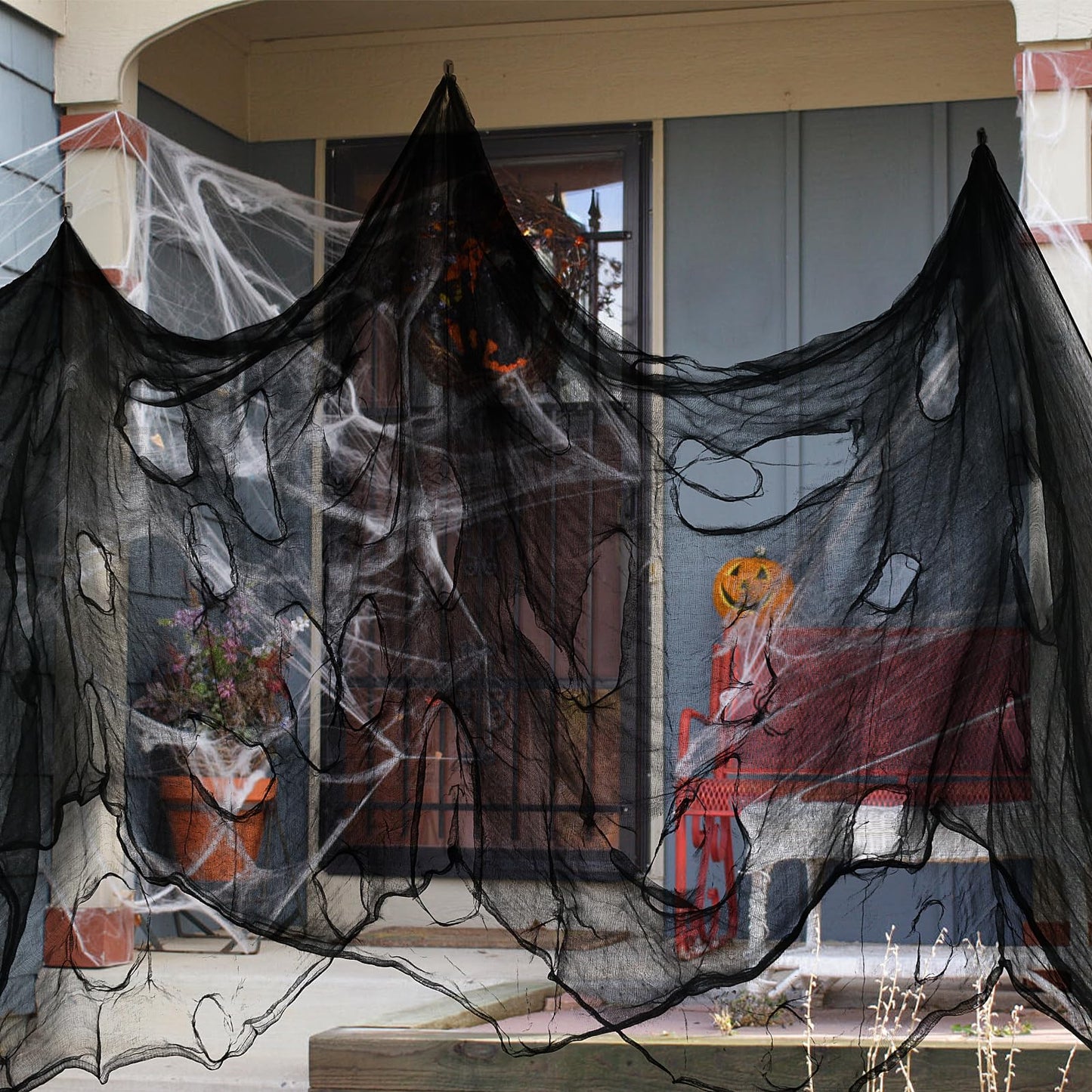 Nirohee 315 x 85 Halloween Black Creepy Cloth,Spooky Fabric Cloth Halloween Decorations Outdoor,Scary Creepy Gauze Black Cloths Party Decor Props for Witch Room,Haunted House,Garden