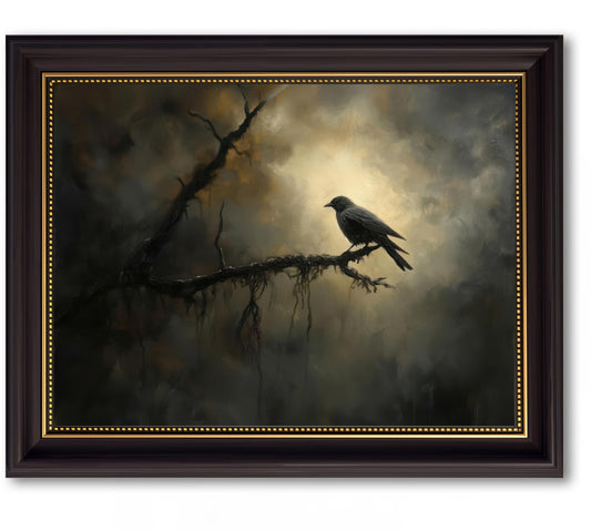 zaczdr Vintage Framed Raven Wall Art Gothic Crow Wall Decor Dark Forest Aesthetic Decor, Moody Dark Academia Wall Decor for Bedroom Living Room, 12x16 Inch