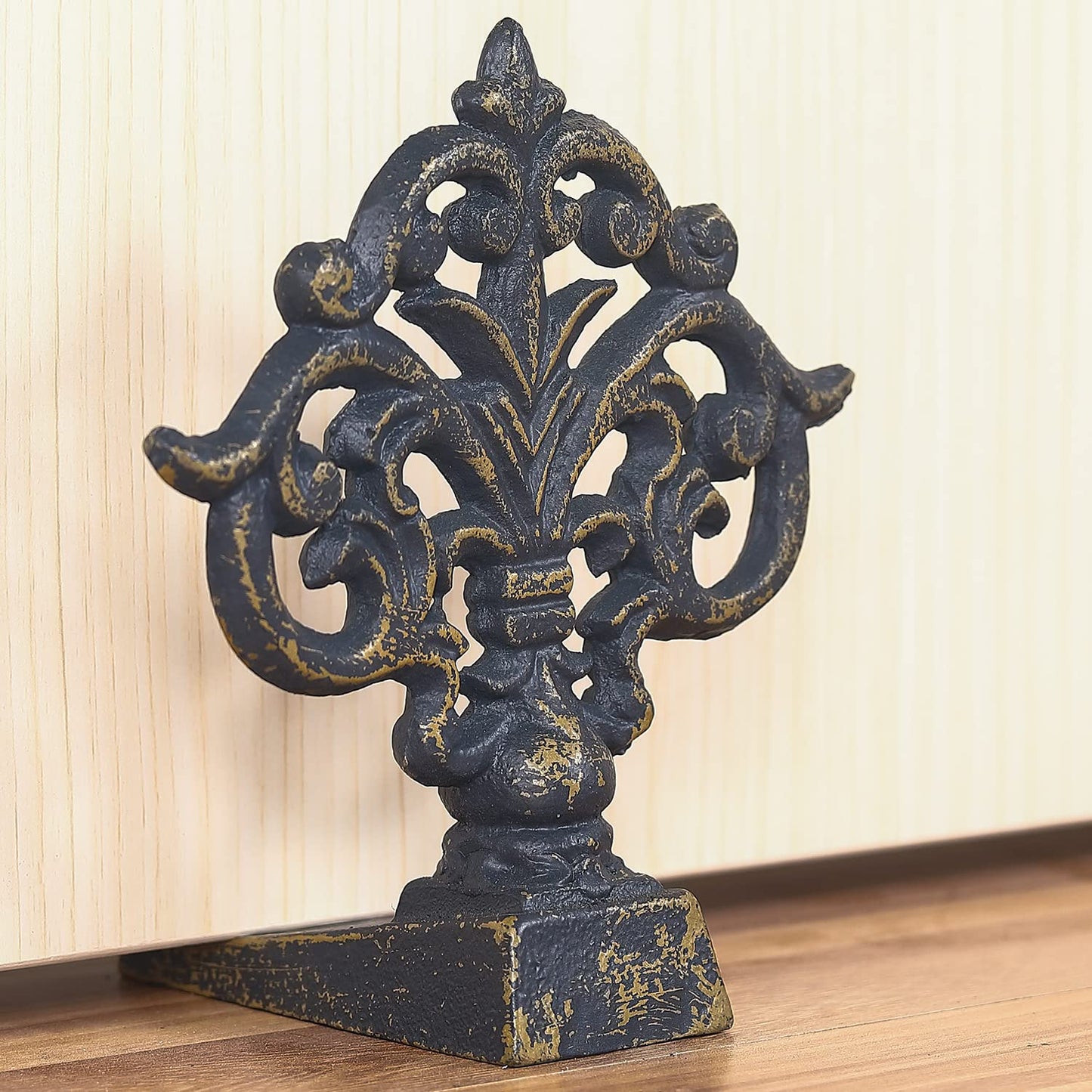 WEMPOLU Art Nouveau Door Stopper Wedge for Bottom of Door, Decorative Cast Iron Floor Door Stop, Antique Bronze