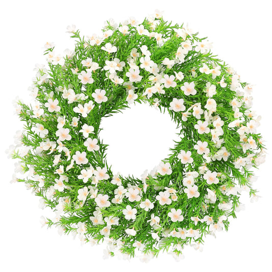 ZHWOSEE Summer Wreaths for Front Door 24 Inch Artificial Forsythia Wreaths with Colorful Silk Flowers for Home Farmhouse Indoor Outdoor Wall Décor-White