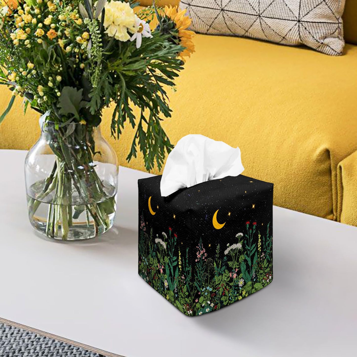 Tissue Box Cover Square Decorative Tissue Box Holder Cute Funny Cube Tissue Case Cover-Wildflowers Tissue Box Cover