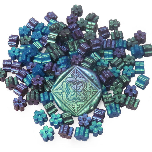 Fsalisa Sealing Wax Beads Cherry Blossom 115pcs for Stamp Sealing, Christmas Cards, Envelopes, Wedding Invitations, Wine Packages, Gift Wrapping (Peacock Blue)