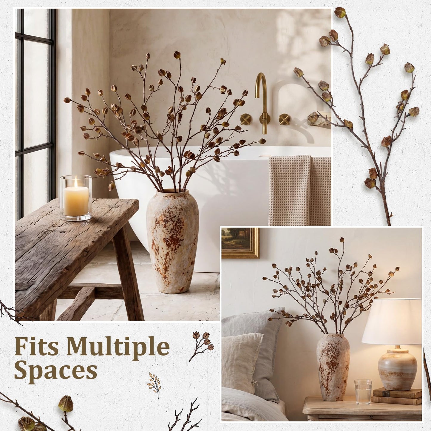 Hotop 6 pcs Artificial Berry Stems, 35.4in Faux Fall Branches for Tall Vases Long Stems Floral Realistic Spray Picks for Fall Home Mantel Vase Farmhouse Wedding DIY Decorations