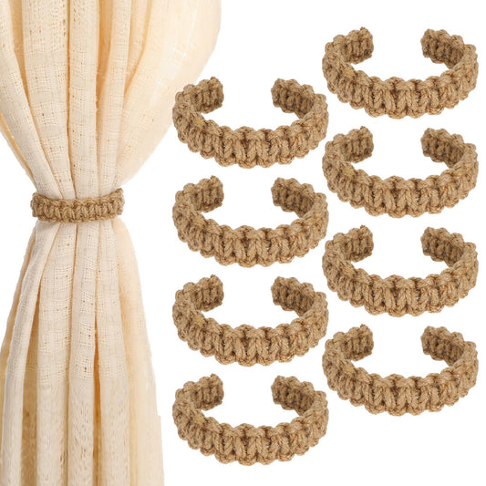 8 Pack Braided Curtain Tieback Rustic Drapes Holdback Boho Curtain Tie Backs Farmhouse Curtains Tie Holder Handmade Drape Rope Tieback for Home Office Sheer Weight Decor Drapery Straps Indoor