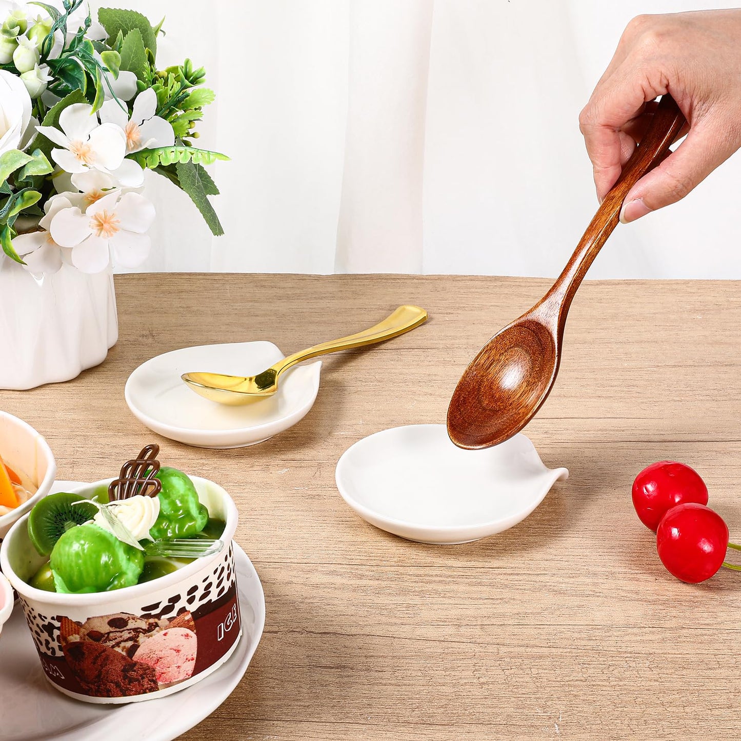 8 Pcs Ceramic Spoon Rest, White, 3.8 x 3.4 x 0.7 Inch, Dishwasher Safe, Kitchen Counter Coffee Spoon Rest