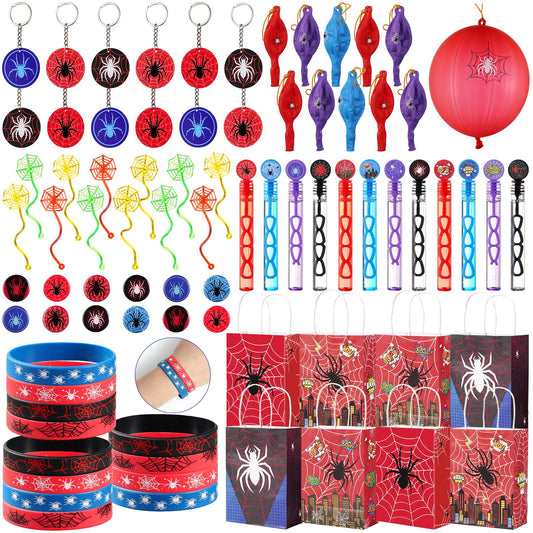 Vanblue 84Pcs Spider Party Favors Hero Theme Birthday Party Decorations Supplies for Kids,Gift Bag,Button Pins,Keychains Goodie Bag Stuffers,Classroom Rewards Gifts,Pinata Stuffers for Boys Movie Fans