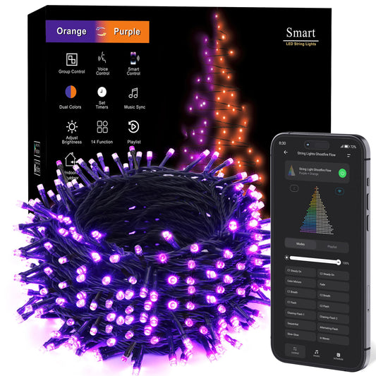 Brizled Smart Halloween Lights, 300 LED 98FT Orange & Purple Color Changing String Lights APP & Voice Control, Music Sync, Dimmable Ghostfire Flow Light for Outdoor Indoor Halloween Thanksgiving Decor
