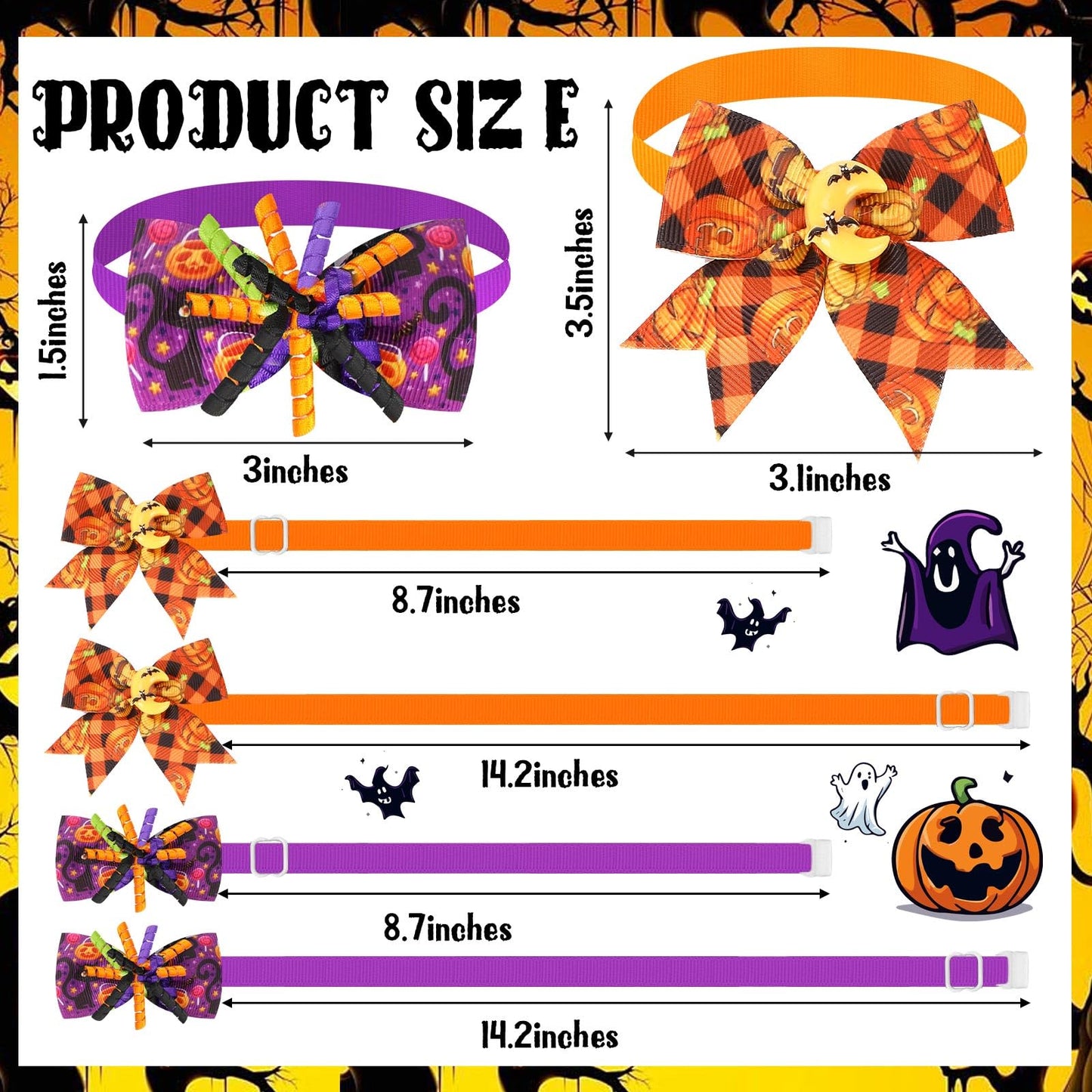 Huhumy 50 Pcs Halloween Dog Bow Ties Halloween Dog Collars Bulk Pet Collar Neckties Accessories for Small Medium Pet Cat Outfit Cosplay Party Supplies