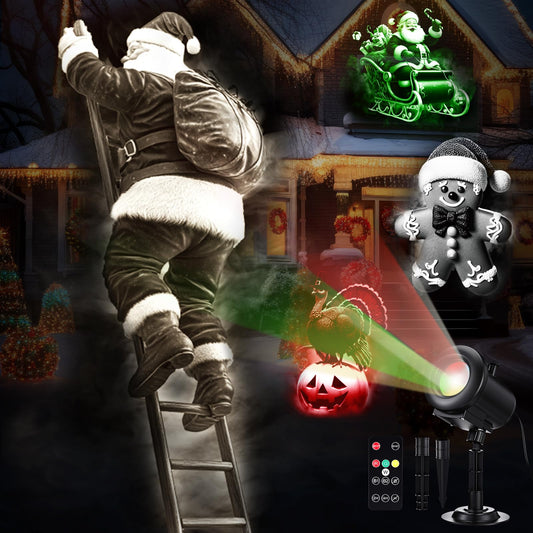 Aurelema Christmas Halloween Projector Lights 3D Dynamic Outdoor Indoor Decorations 4 Colors LED Light, with Remote and 12 Effects, Santa Claus Ghost for House Window Decor