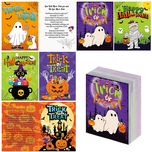 Engrowtic 240 Pcs Halloween Gospel Tract Card Bulk Pumpkins Salvation Cards Pocket Holy Postcard Prayer Postcards Christian Inspirational Church Bible Verses Bookmark for Religious Gift(Ghost Style)