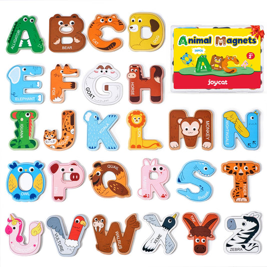 JoyCat Wooden Thick Alphabet Magnets for Toddlers Fridge Large Size Cute Animal Colorful ABC Magnetic Letters 26 Uppercase Letters Educational Toy Set for Kids Toddlers Preschool Learning Spelling