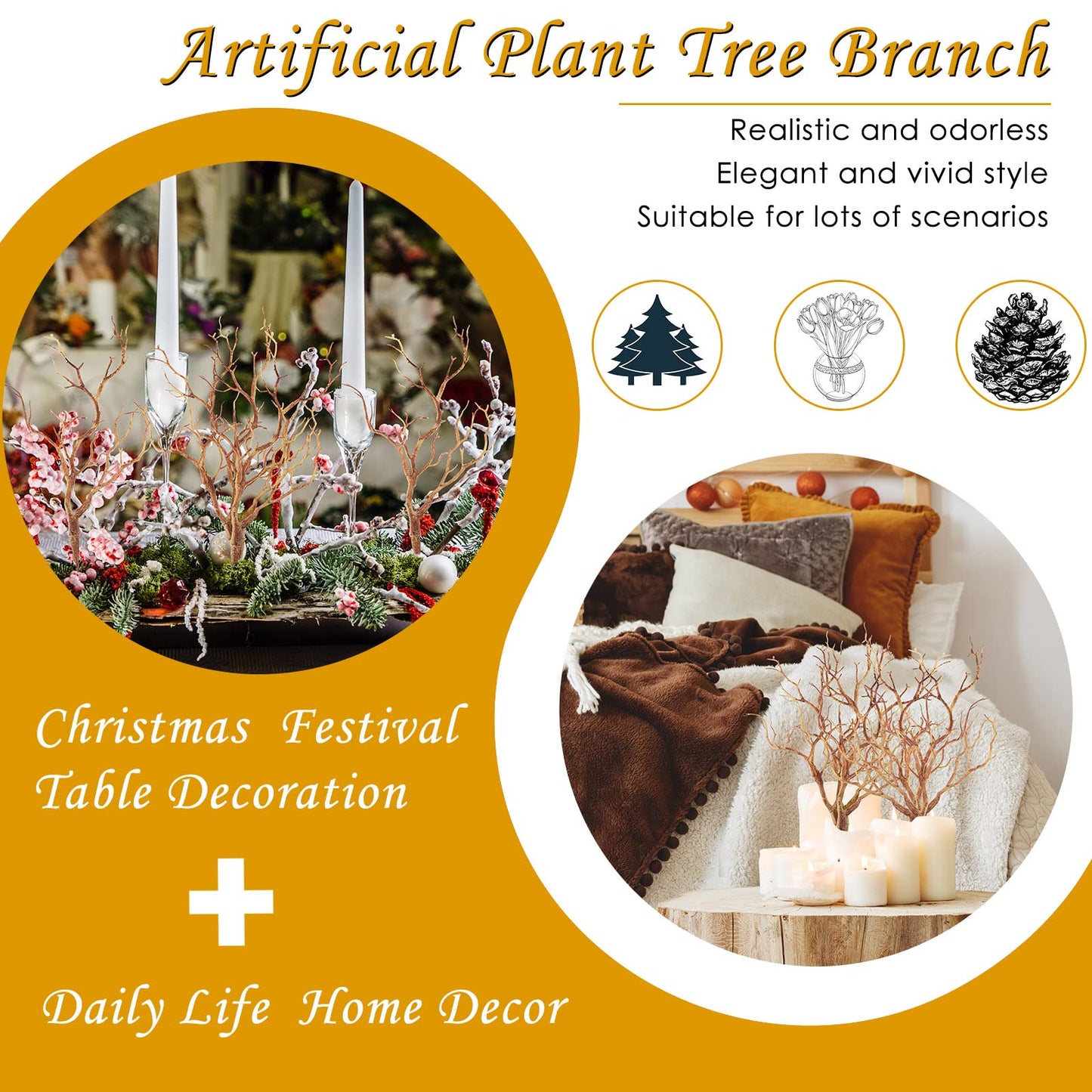 Chuangdi 8 Pcs Lifelike Artificial Antler Branches Curly Bendable Manzanita Tree Branches Plastic Dried Tree Twig for Greenery Craft Home Garden Hotel Party Festival Wedding Decor(Coffee)