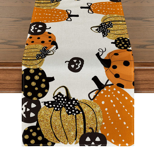 Artoid Mode Halloween Jack-O-Lantern Pumpkin Table Runner, Holiday Kitchen Dining Table Decoration for Indoor Outdoor Home Party Decor 13 x 108 Inch