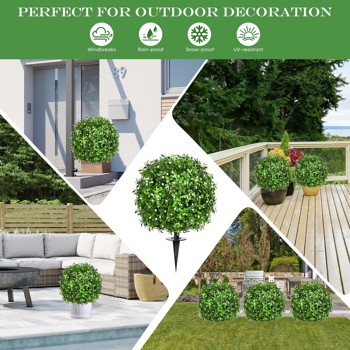 FAJUNZH Artificial Topiary Bushes for Outdoors with Spike, Boxwood Ball Fake Shrubs UV Resistant Faux Plants for Indoor Outdoor Fall Thanksgiving Halloween Decor