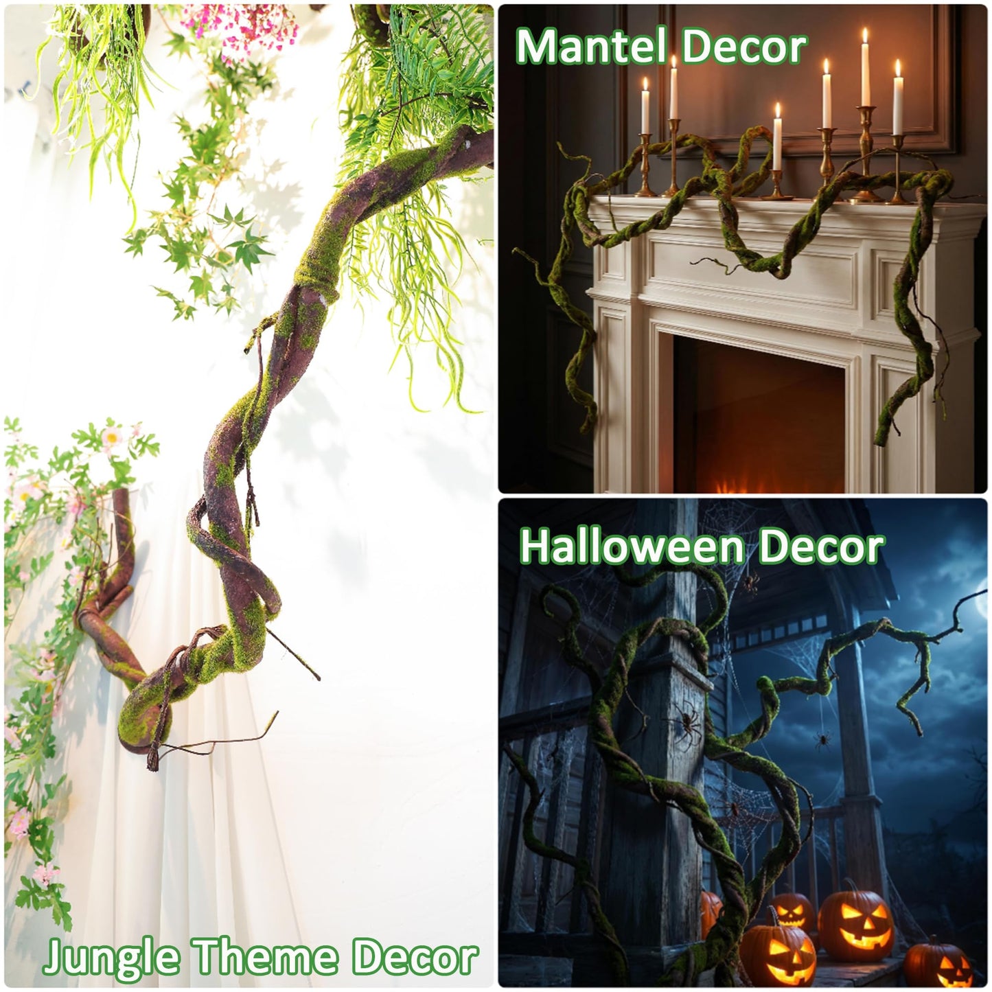 70.9in Realistic Bendable Mossy Tree Branches Reptile Jungle Vines Hanging