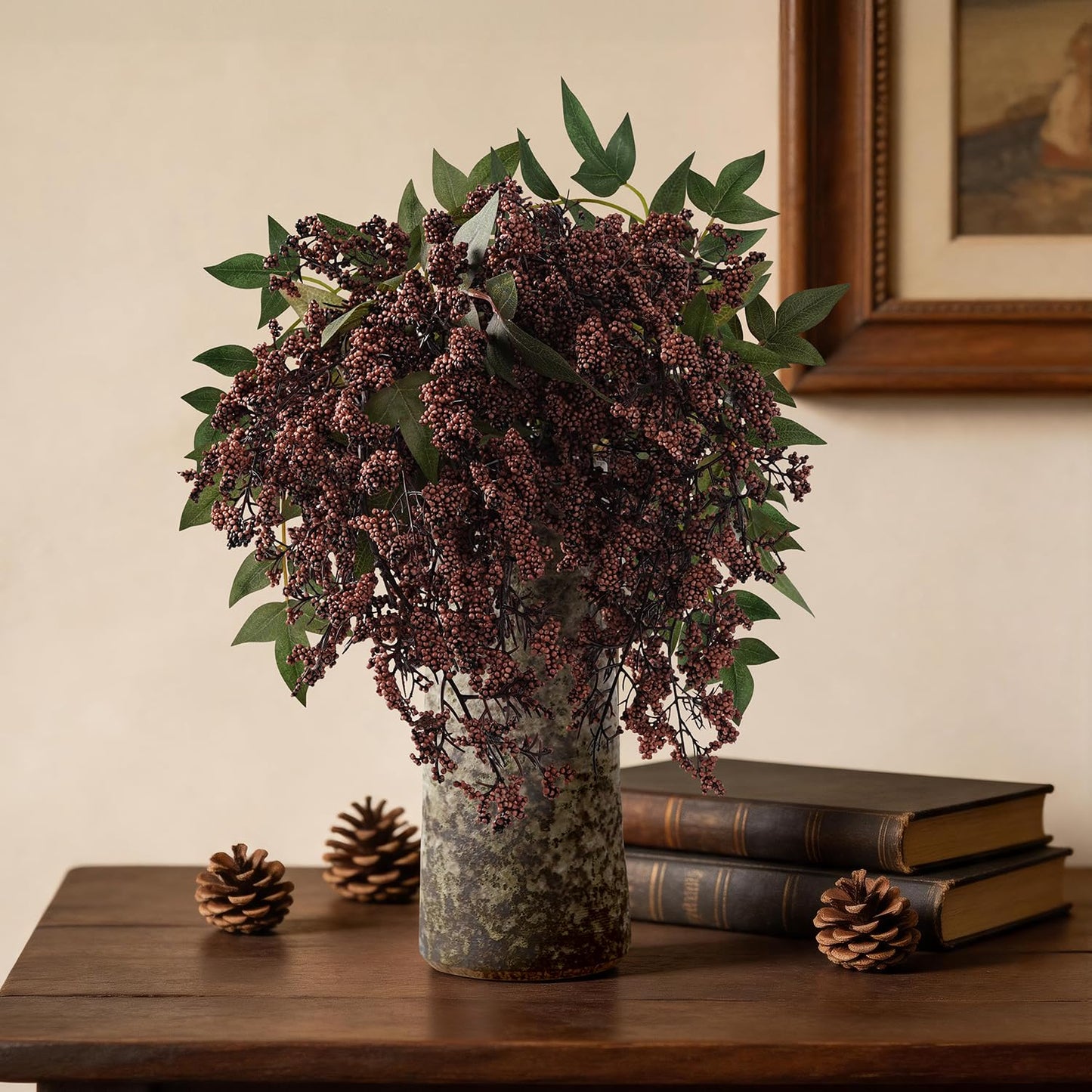 Miaikoe 1 Pcs Artificial Berry Stem 36" Realistic Flowers Picks Branches Faux Stem Spray DIY for Holiday Seasonal Farmhouse Mantel DIY Home Decorations (Dark Brown)