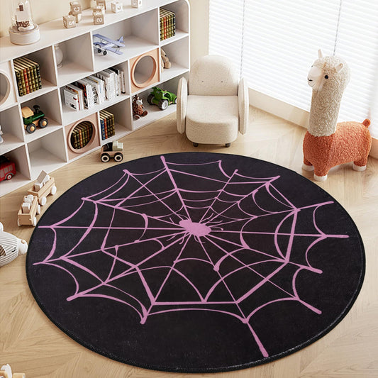 ABREEZE Spiderweb Decor Rug, Halloween Spider Web Carpet with Non-Slip Backed, Soft Washable Decor Rug for Living Room Bedroom Pink 47”