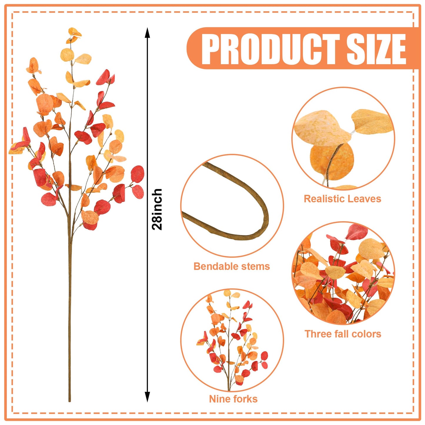 6 PCS Fall Artificial Eucalyptus Leaves Stems 28'' Tall Fall Fake Eucalyptus Branches Autumn Faux Thanksgiving Leaf Stems Decorations for Home Falls Floral Arrangements Farmhouse Centerpiece Decor