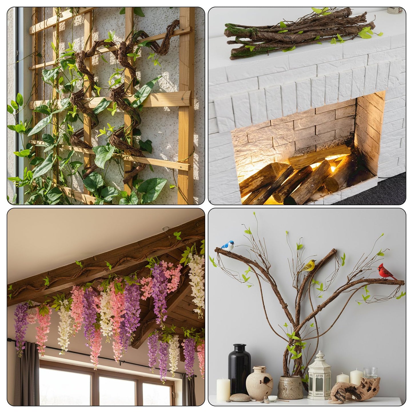 Suncalla 5 Pcs Artificial Bendable Tree Branches for Decoration Fake Trunk Garland Twigs Leaves Cherry Blossom Grape Vines for Wall Hanging Front Door Reptile Habitat Decoration (35in,Natural)