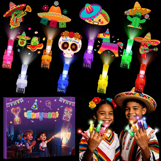 Sauyoza 36 Pack Mexican Party Favors LED Finger Lights Bulk, Cinco de Mayo Party Goodie Bags Fillers, Glow in the Dark Mexican Party Supplies, Classroom Treasure Box Rewards