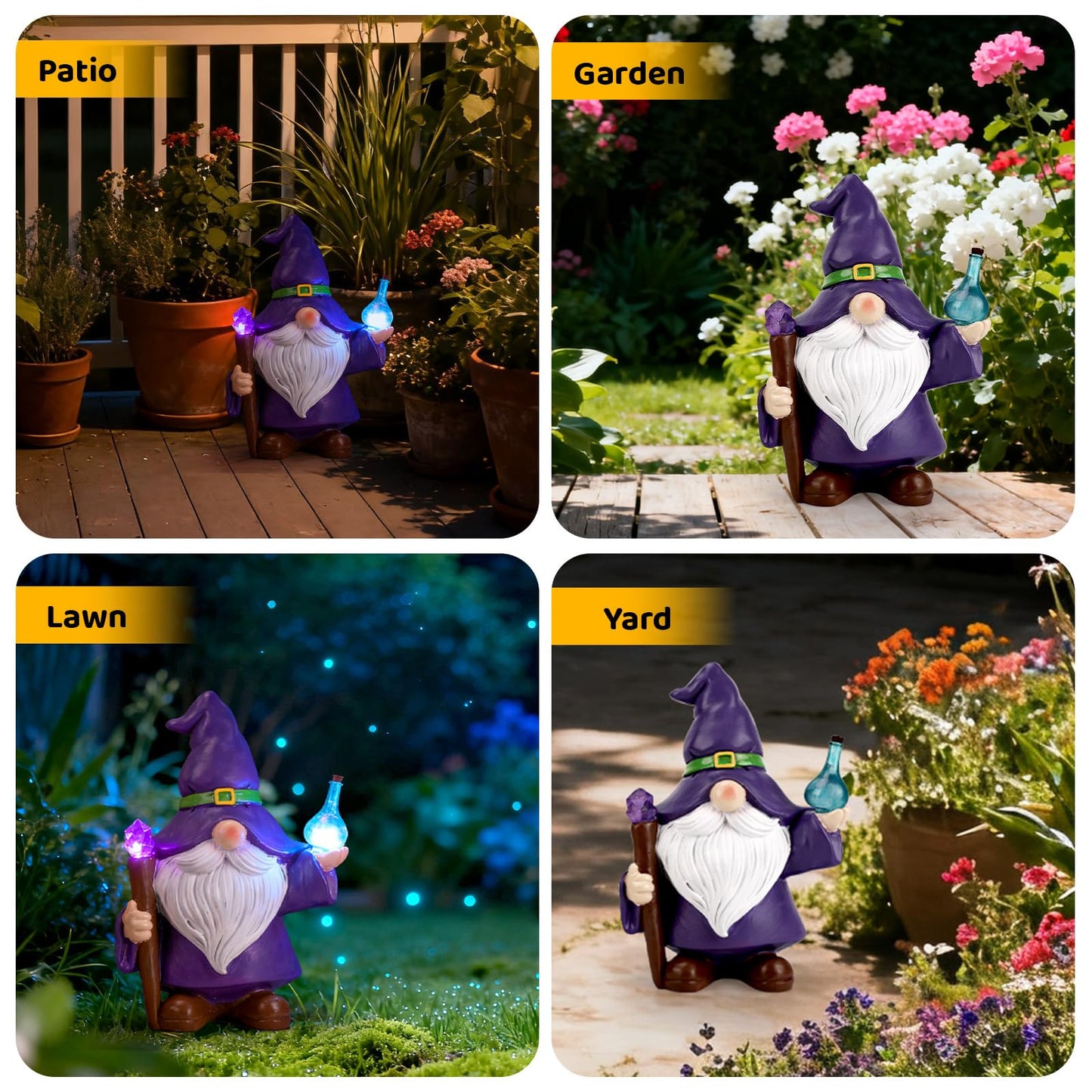 Ecloverlife Garden Gnome Outdoor, Solar Powered Gnomes Garden Decor with Lights for Outside, Front Porch, Patio, Yard, Lawn, Balcony - Housewarming Gift, Birthday Gift for Mom, Grandama, Dad, Grandad