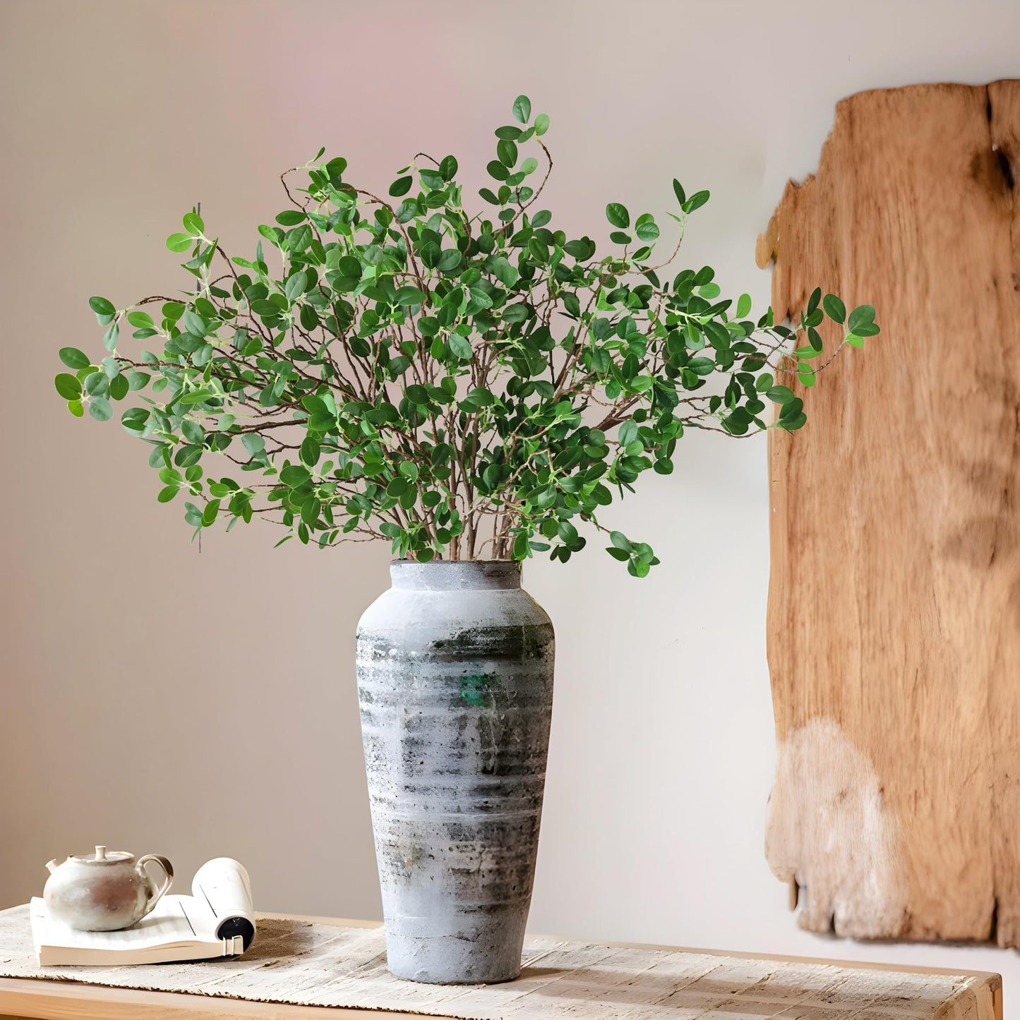 Htmeing Artificial Eucalyptus Green Branches with Leaves Faux Long Stems Fake Greenery Plants Ficus Twigs for Home Office Shop Farmhouse Decoration 110cm/43,2pcs