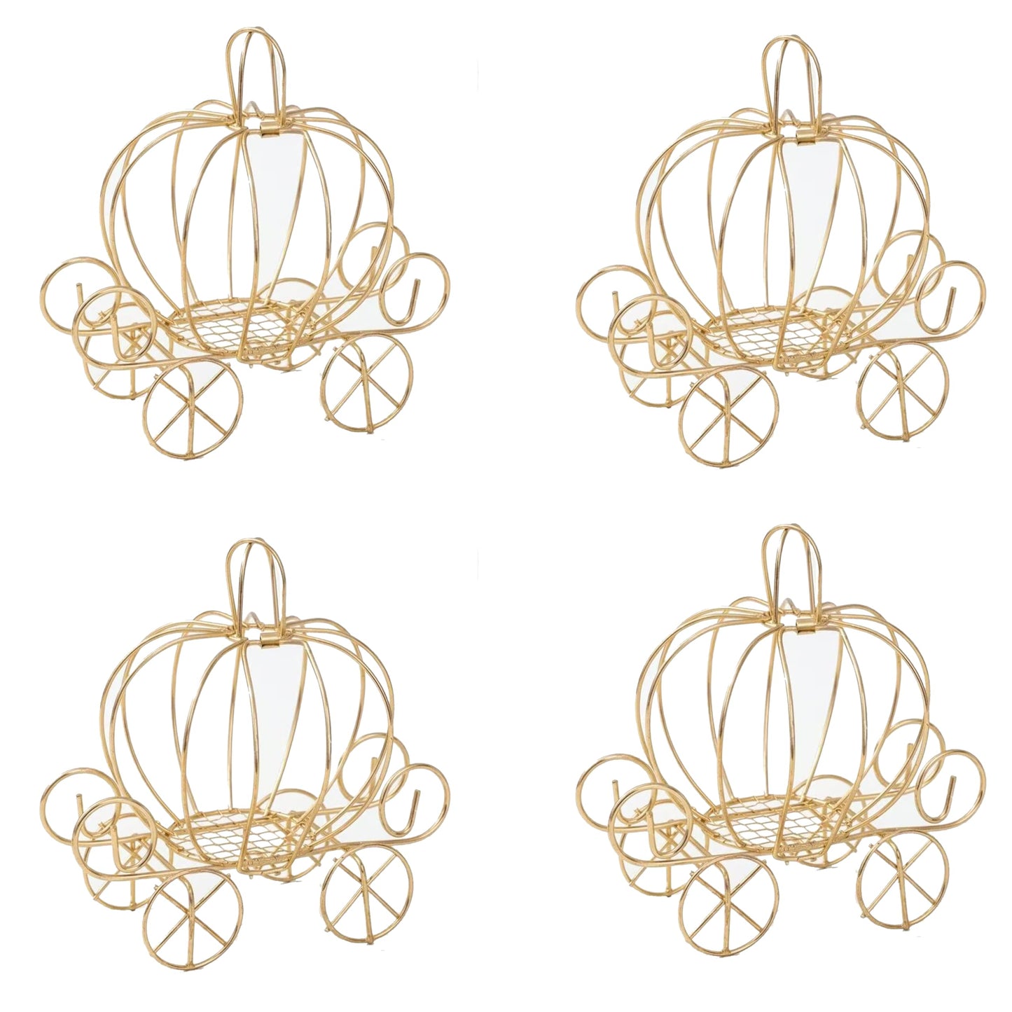 YANGYIXIN 4-Pack Metal Candy Server Gold Pumpkin Carriage Centerpiece Box for Princess Birthday, Princess Party & Themed Party Decorations